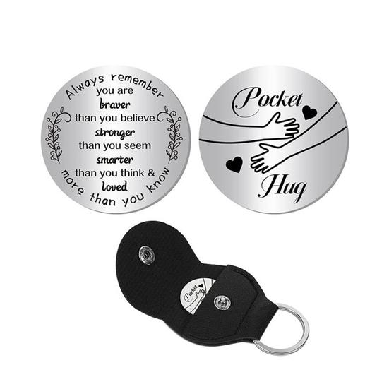 1 Set inspirierendes „Decision Coin Hug“-Taschen-Schlüsselanhänger-Set mit Gravur, inspirierendes Geschenk