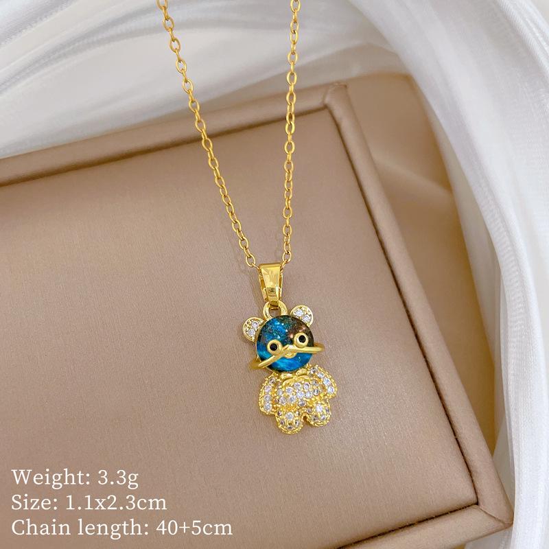 Copper Micro-Inlaid Light Luxury Fashion Personality Temperament Gorgeous Full Diamond Necklace Women'S Versatile Collarbone Chain Titanium Steel