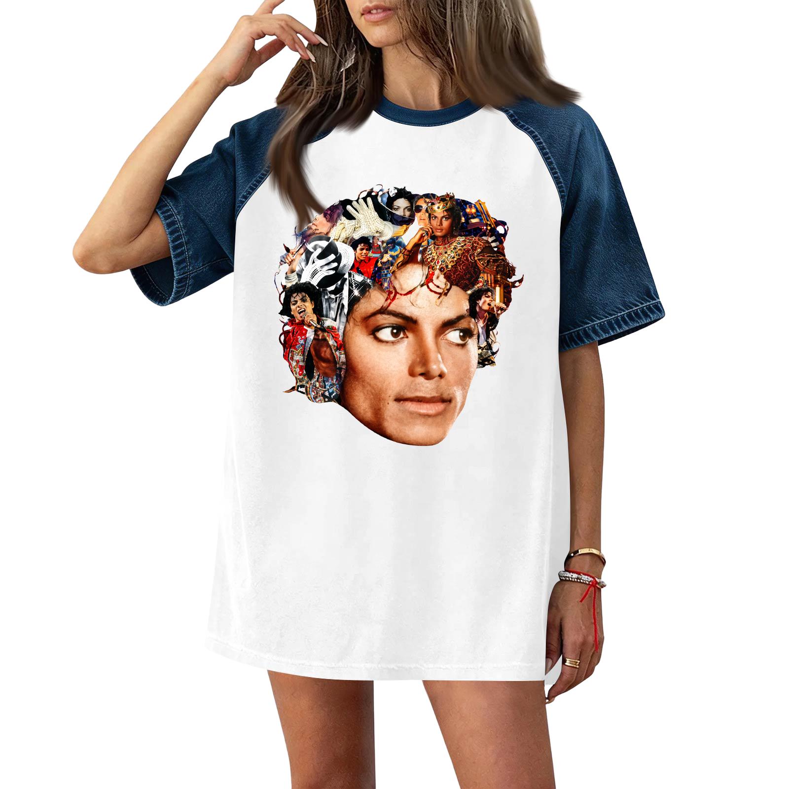 

Women s Denim Patchwork Top, Casual Short-sleeved Comfortable T-shirt, Fashionable For Spring And Summer. XL білий