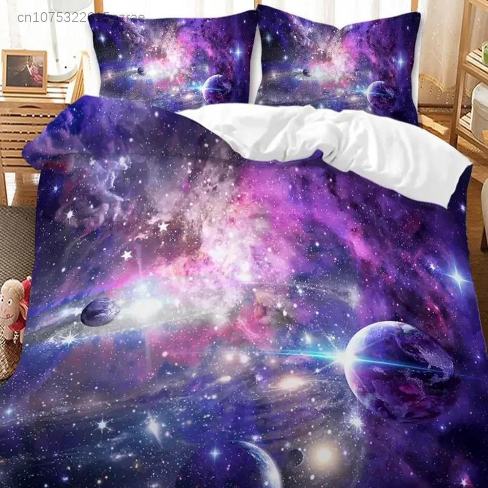 Universe Duvet Cover Galaxy Planet Comforter Cover Universe Outer Space Quilt Cover 3D Starry Sky Series Polyester Bedding Set