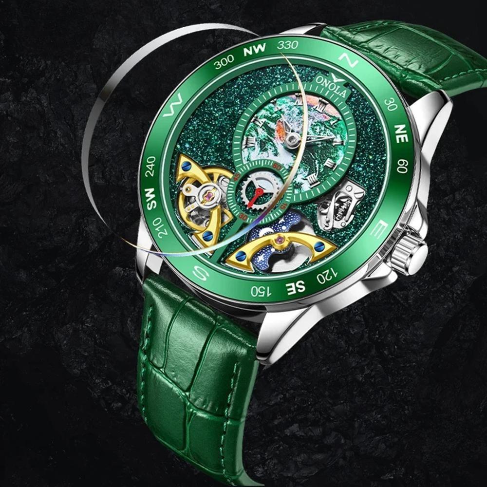 Luxury Double Tourbillon Mechanical Watch Men Business Leather Starry Sky Dial Waterproof Men Automatic Watch