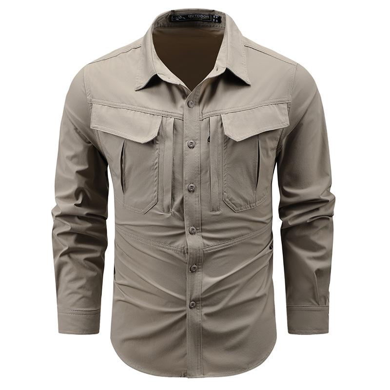New Retro Work Shirt Men's Long-sleeved Spring Hong Kong Style Loose Casual Casual Shirt Outside