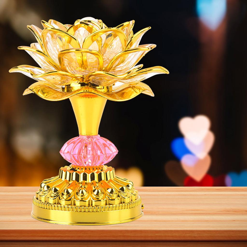 LED Vícebarevná buddhistická lotosová lampa s 13 různými buddhistickými písněmi (Zlatý)