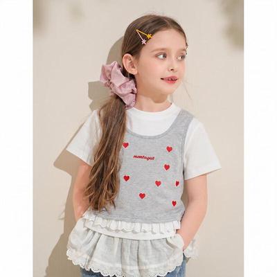 Mengtejiao Girls' Heart Embroidered Short Sleeve T-Shirt