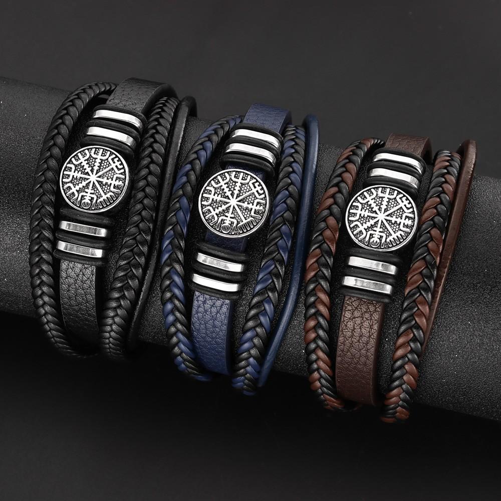 New Style Vintage Braided Rope Bracelet with Premium Metal Magnetic Buckle Compass Mens Fashion Jewelry