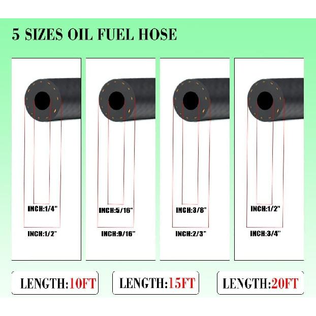 5/16 Inch ID Fuel Line Hose, J30R9 NBR Rubber Push Lock Hose High-Pressure 300PSI Gasoline Tube with 10 PCS SS Clamps for Fuel Systems Engines 10FT