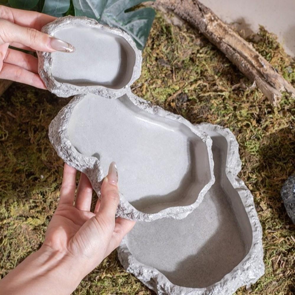 New Simulated Rock Reptile Food Bowl Multiple Size Habitat Decor Lizard Food Dish Anti-slip Base Pet Reptile Feeder Pet Supplies