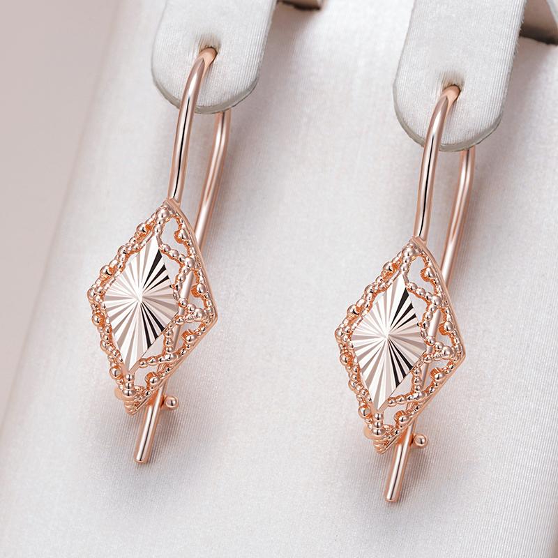 Unusual  Rose Gold Color Long Drop Earrings For Women Geometric Hollow Flower Accessories Daily Vintage Jewelry