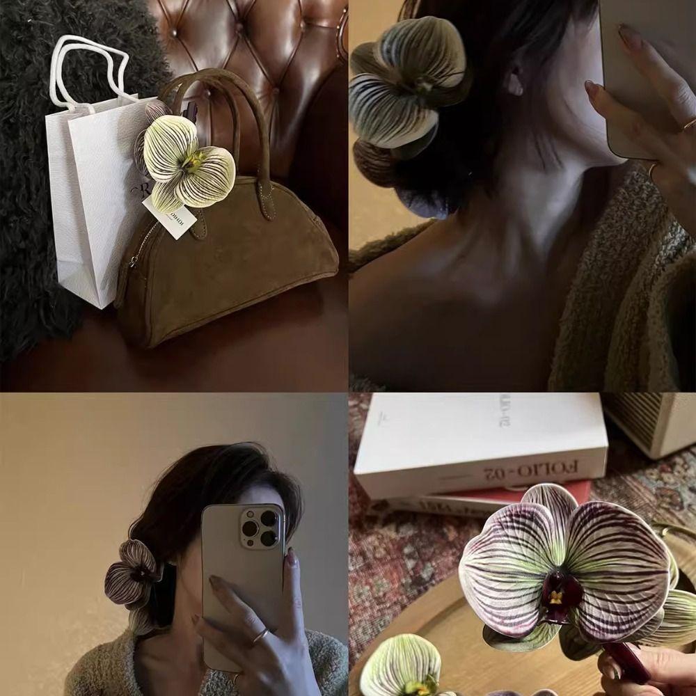 Bohemia Barrettes Flower Hair Claw Ponytail Clip Large Shark Clip Cute Orchid Hair Clip Beach