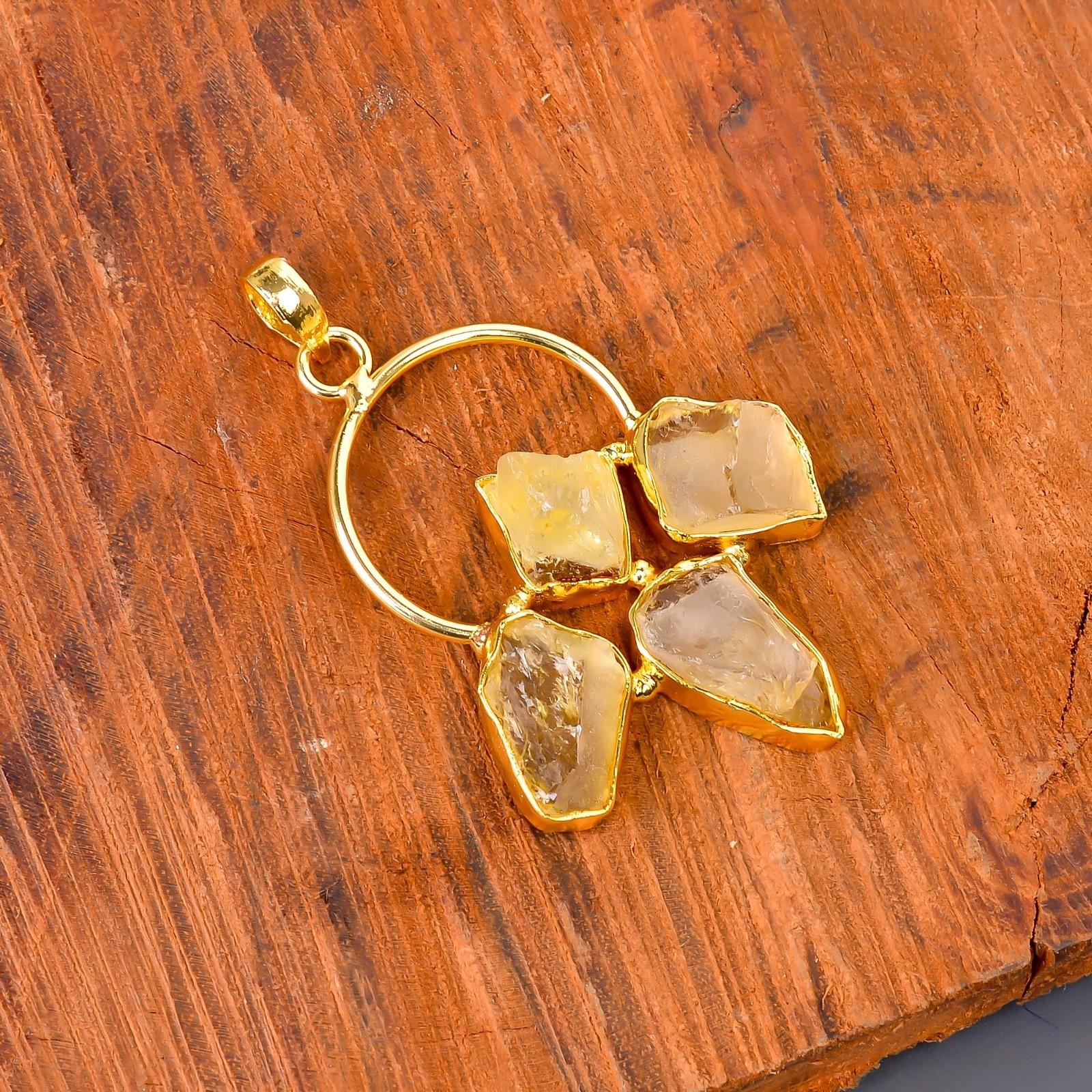 

Цитрин Драгоценный камень Позолоченный День сестер Электроформованный Этнический Обручальный кулон V-119