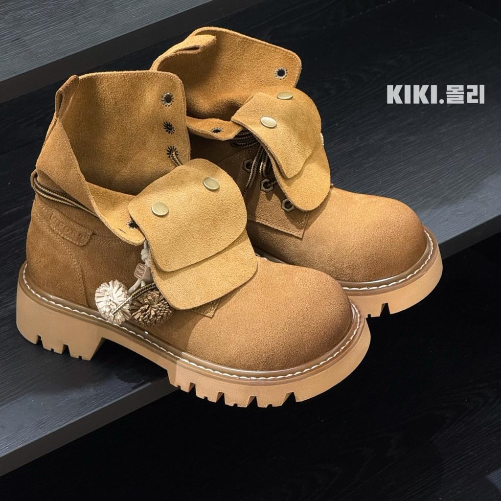 European matte polished lapel Martin boots women's 2025 retro versatile thick-soled height-increasing and thin casual short boots
