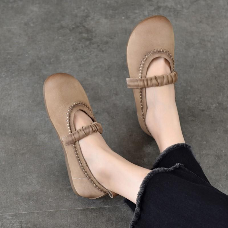 Johnature Retro Flat Shoes Genuine Leather Comfortable Soft Soled Shallow Versatile Women's Shoes