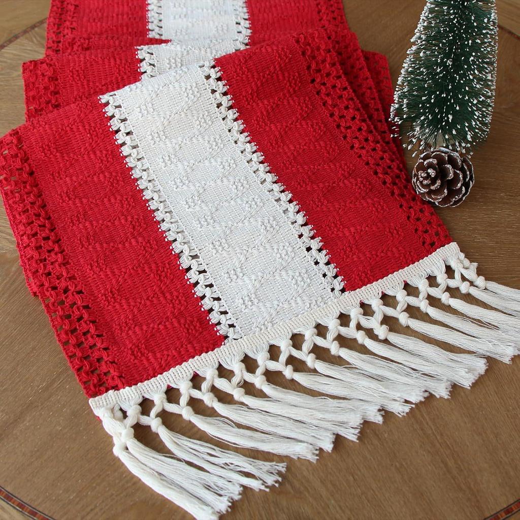 Hand-Knotted American Retro Crochet Table Runner, Long Openwork Tablecloth