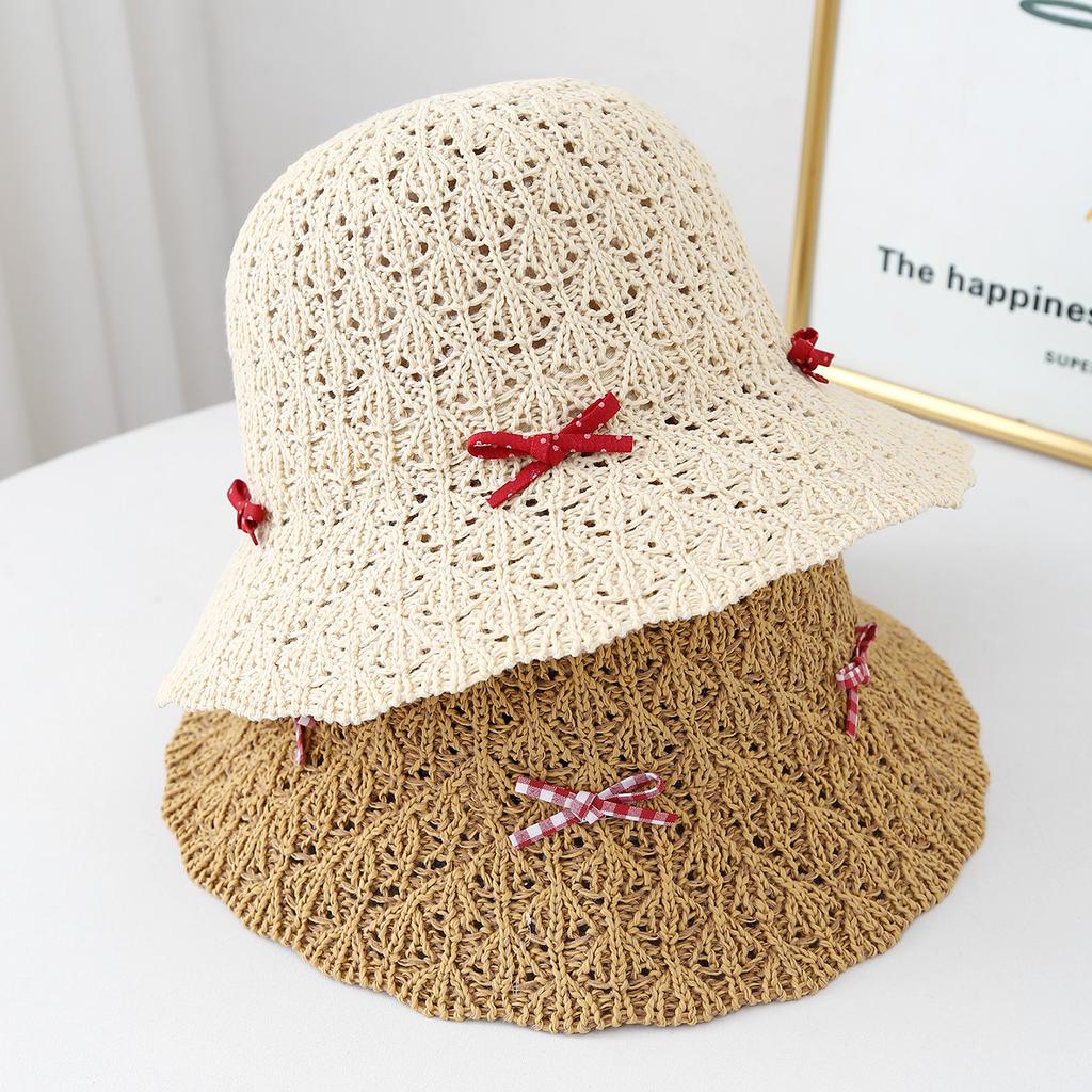 South Korea's New Hollow Bow Female Sweet and Cute Spring and Summer Outdoor Outing Seaside Fisherman Hat Breathable Flowers