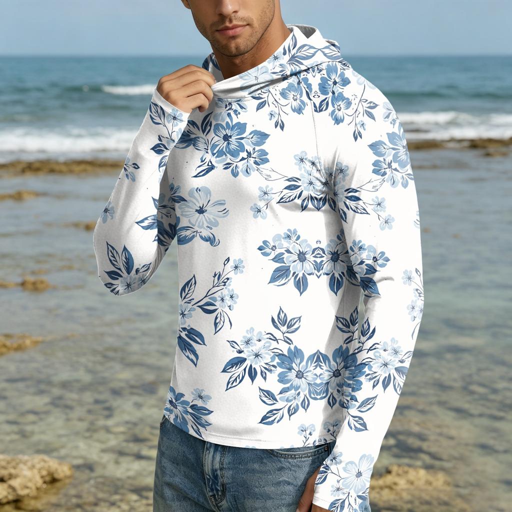 Men's UPF50+ Sun Protection Hoodie Lightweight Quick Dry Long Sleeve Hooded Shirt Breathable Outdoor Sportswear for Hiking Running Fishing