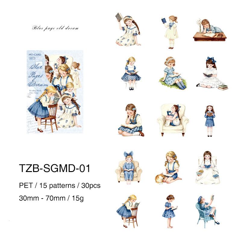 JIANWU Time Slow Reading Series Vintage Girl Character Landscape Material CollagePET Sticker Creative DIY Journal  Stationery