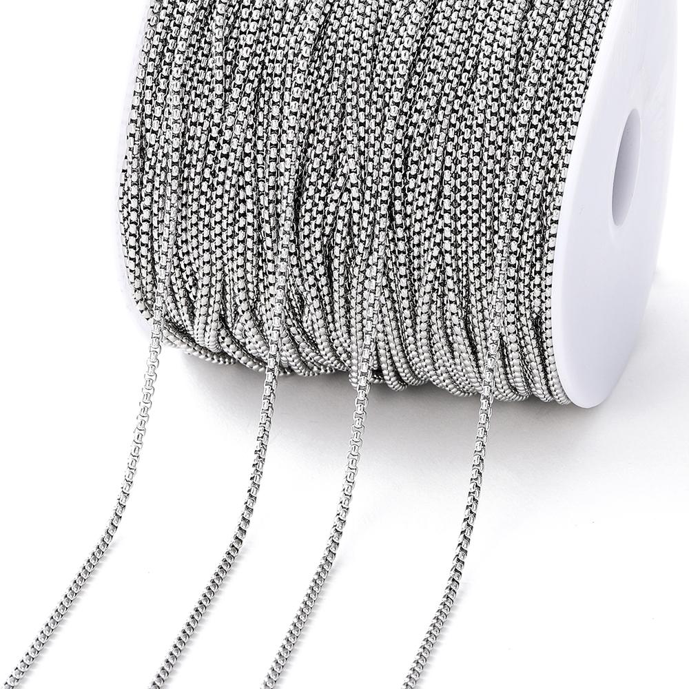 2Meters 2/2.5mm Stainless Steel Square Beads Link Chains for DIY Necklace Bracelet Anklet Jewelry Making Accessories Supplies
