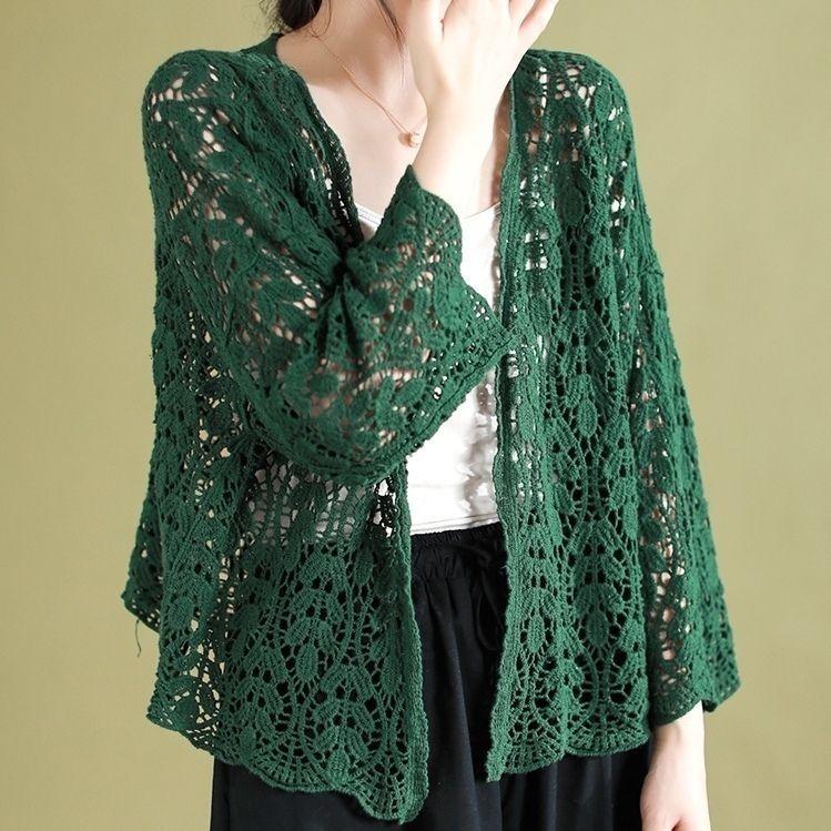 

Женский кардиган с вырезами, свободный кардиган из хлопка, летняя блузка с кружевом и открытой передней частью, защищающая от солнца One size