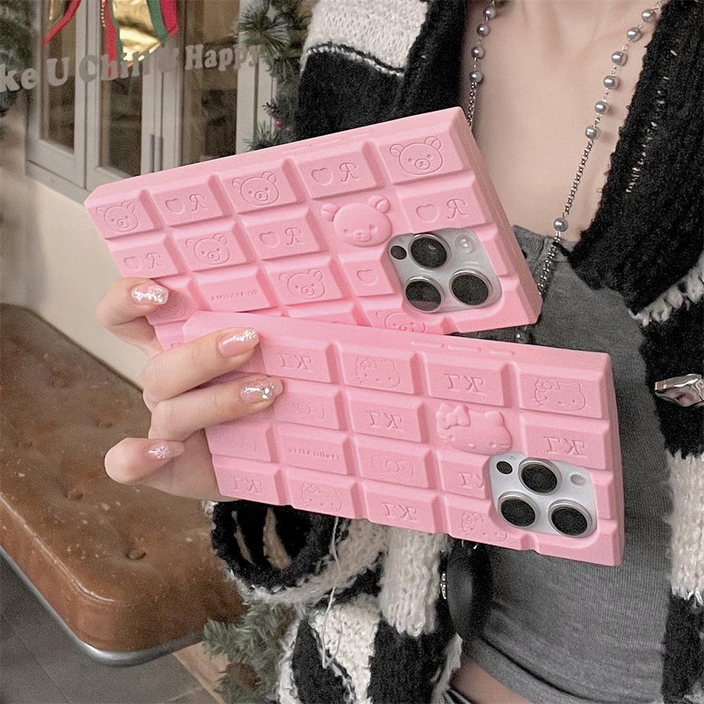 3D Chocolate Rilakkuma Phone Case For iPhone 16 Pro Max 15 14 Plus 13 12 Pro Max iPhone 11 Hello Kitty Silicone Cover