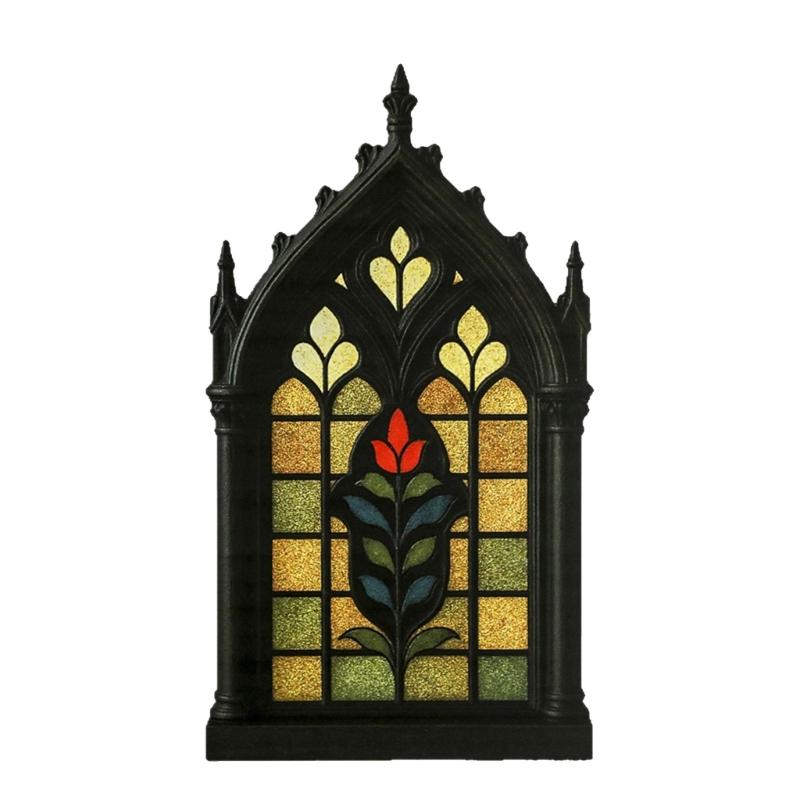 

Romance Antique Church Window Frame Artistic Wood Arched Wall Hanging Ornament Sculpture for Home Book Shelf Decoration S