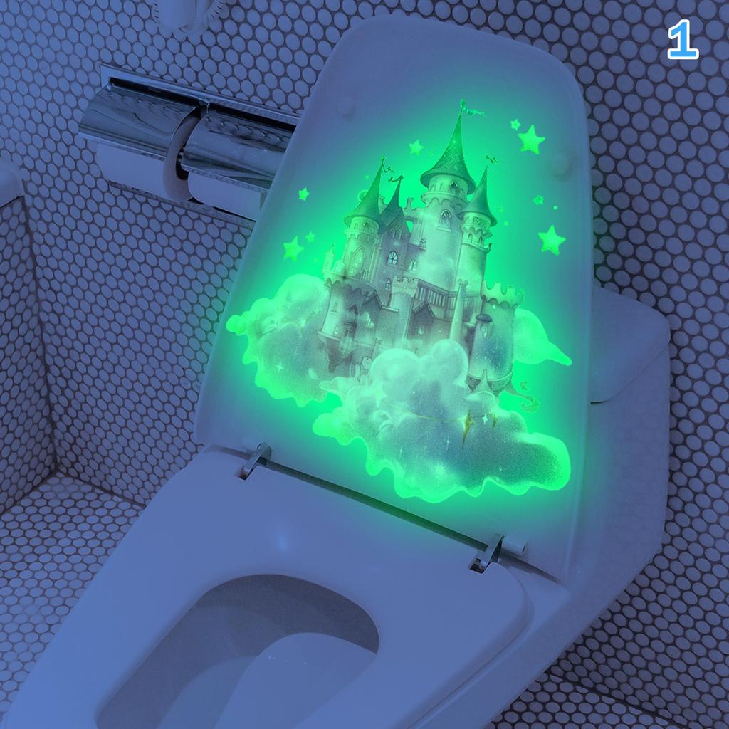 Luminous Dolphin Panda Rabbit Animal Flower Toilet Sticker Self-Adhesive Pvc Bathroom Home Decoration Green Dream Fun Pattern