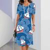 Elegantes Kurzarm 3D-Druckkleid Strand Sommer Midi-Kleider