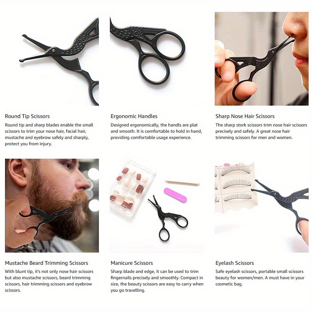Stainless Steel Hair Scissors - Enhanced Safety Round Tip Stork Scissors for Precise Eyebrow, Nose, Beard & Ear Hair Trimming