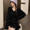 Autumn Mohair V-neck Sweater For Women Mohair Solid Color Casual Loose Soft Femme Tops Chic Hollow Out Pullovers