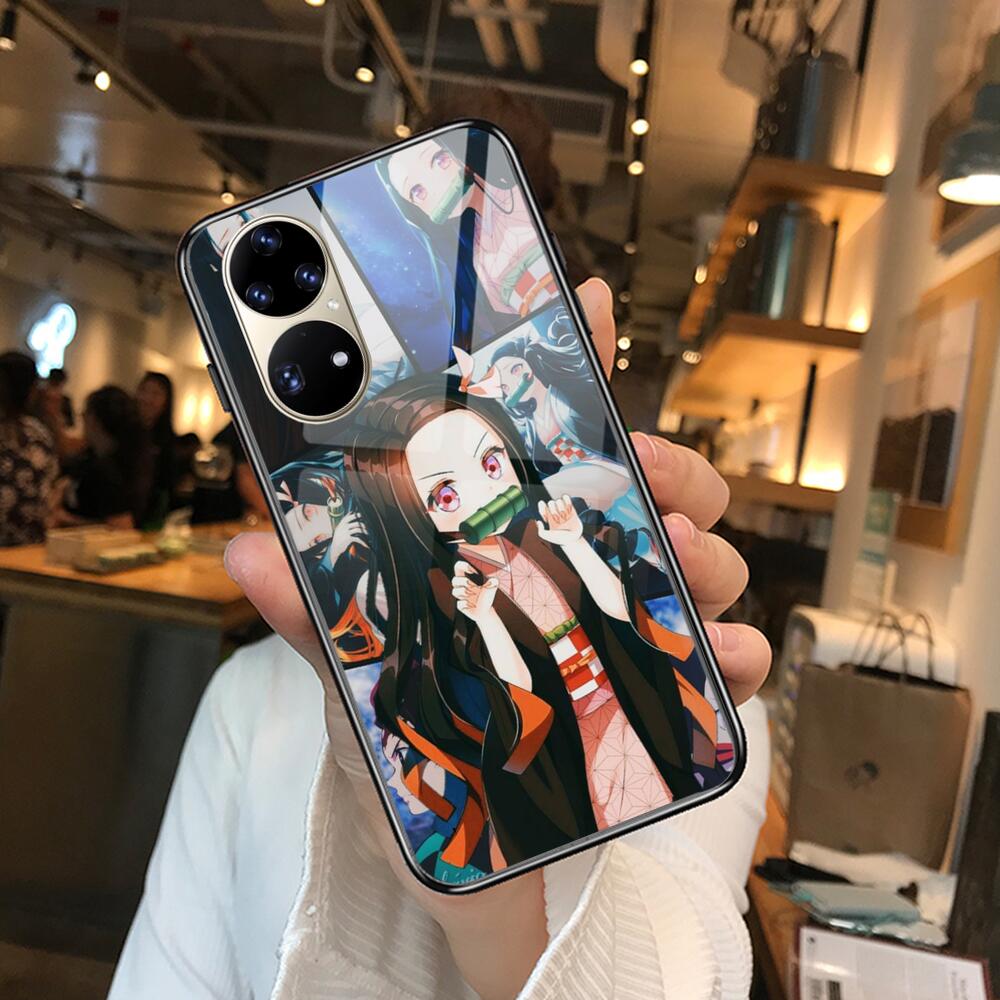 Kamado Nezuko Kimetsu No Yaiba Demon Slayer TPU Weich Gehärtetes Glas Handyhülle Hülle für Huawei P40 Pro lite 5G P30 P Smart Z 20