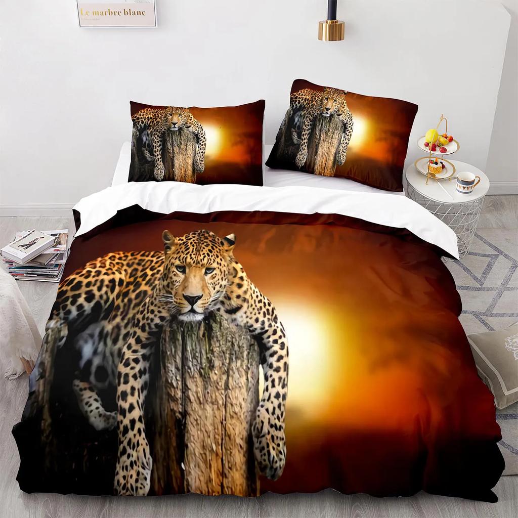 Leopard Duvet Cover King Queen Size Black Panther Bedding Set For Teens Boys Men Cheetah Quilt Cover Wild Animal Comforter Cover