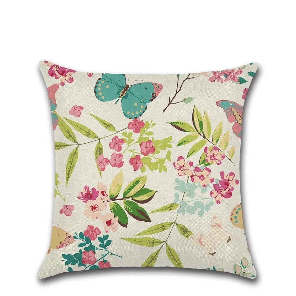 New European Retro Flowers Linen Cushion Cover Classical Floral Pillow Case Vintage Decorative Sofa Throw Pillow Cover 45X45Cm