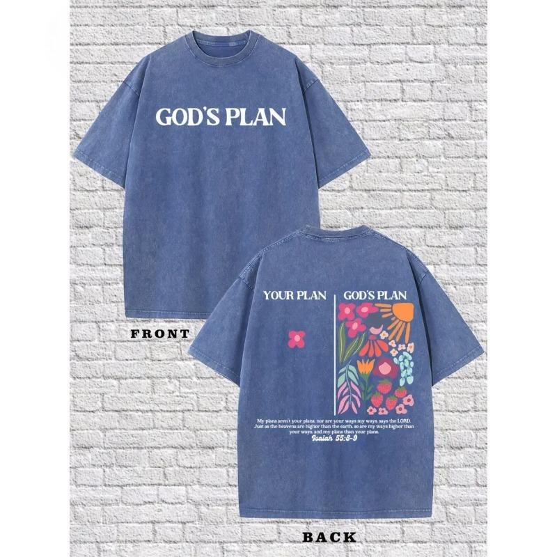 

European sizes Men S Street Style Old Washed T-shirt | Fashion Trend Letter Pattern Double-Sided Printing, Crew Neck, Suitable for Daily, Outdoor 5XL синій