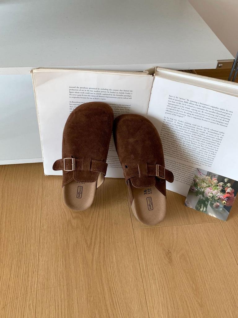 Platform Leather Shoes Women'S Shoes Spring And Summer Outer Wear Bag Head Half Slippers Boken Shoes