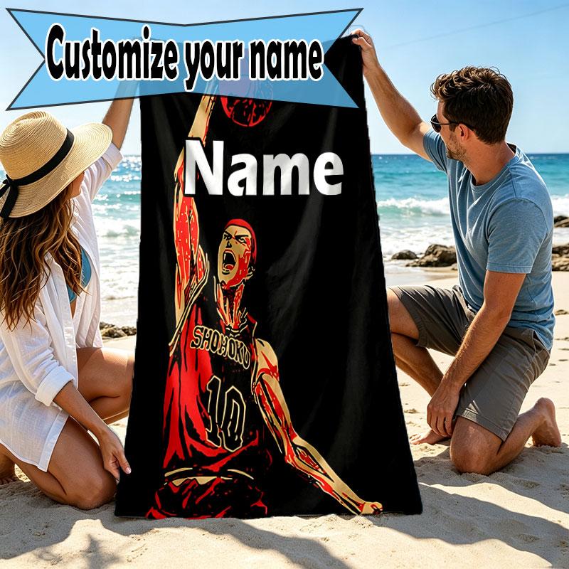 Custom Name Personalized SLAM DUNK Print Beach Towel, for Trip Camping Beach Party Home Decor, Birthday Gift for Family & Friends