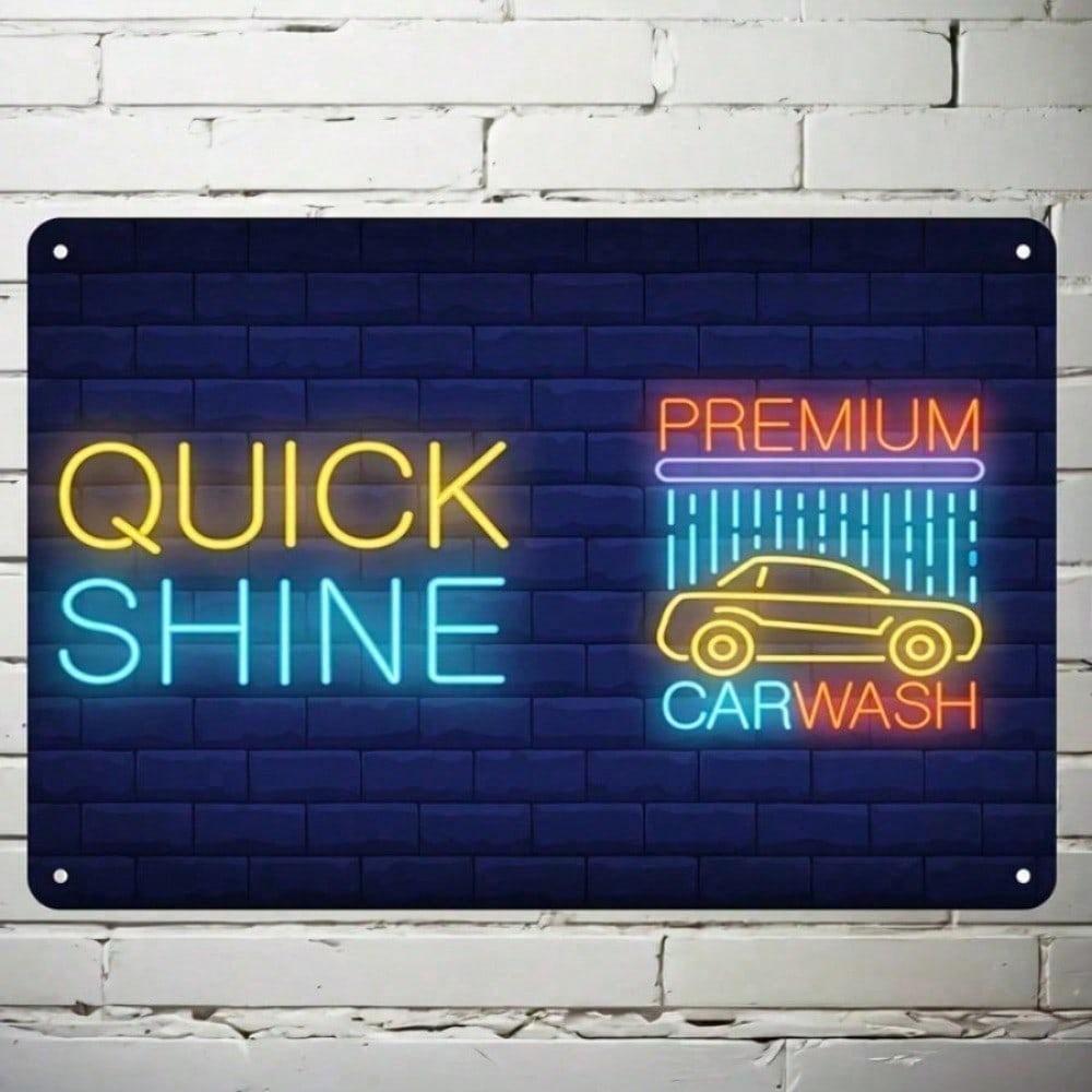 Shine Star Premium 8x12 Inches LED Car Wash Sign Neon Light Wall Decor Garage Detailing Business Auto Shop Aluminum Advertising