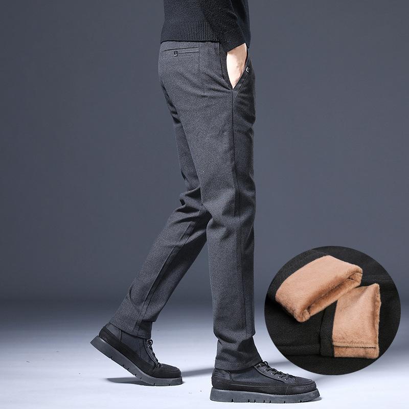 Autumn And Winter Men'S Elastic Waistband With Plush/Regular Brushed Casual Elastic Fashion Trend Versatile Small Straight Leg Pants