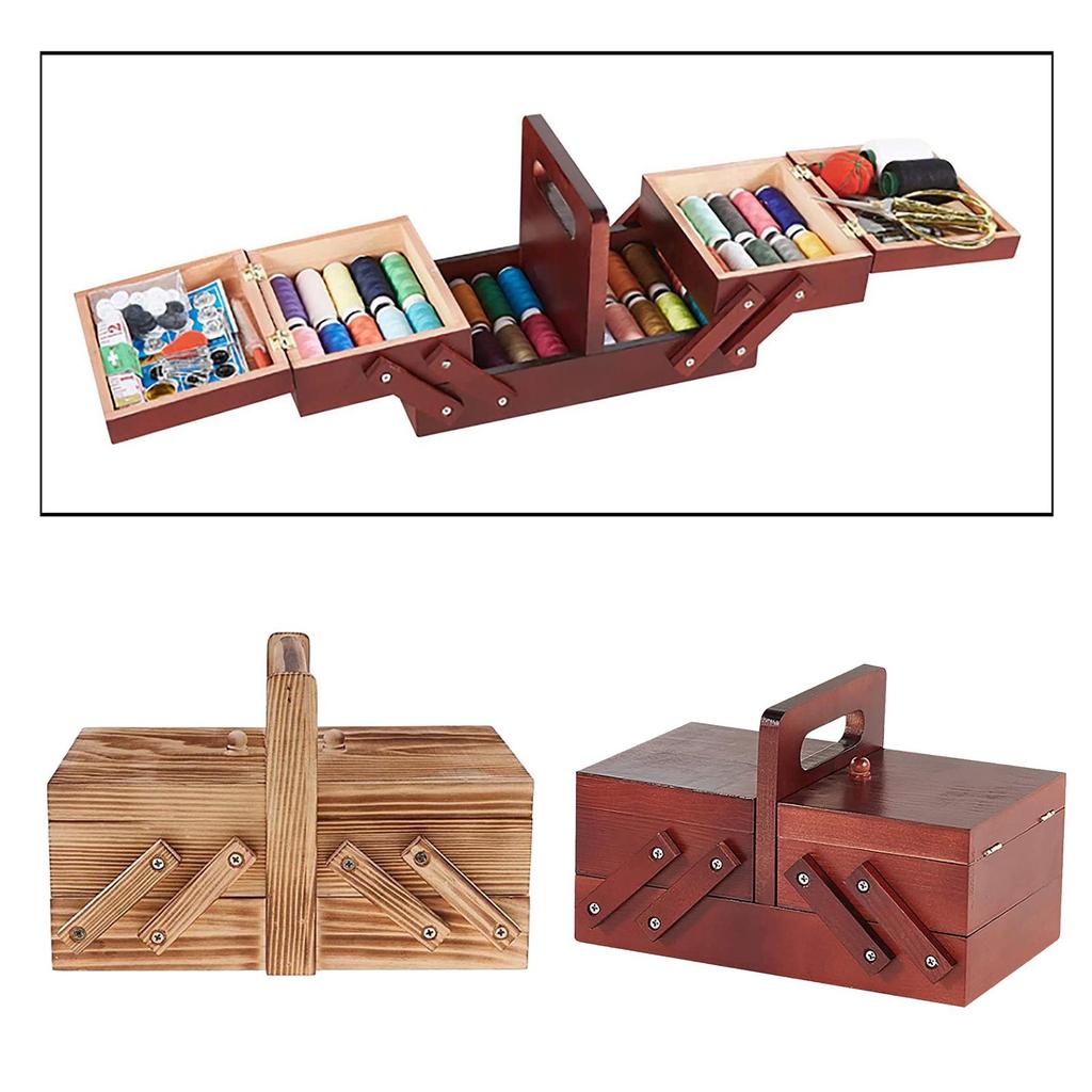 Portable Wooden Sewing Kit Box Scissors Accessories Sew Basket for Beginners