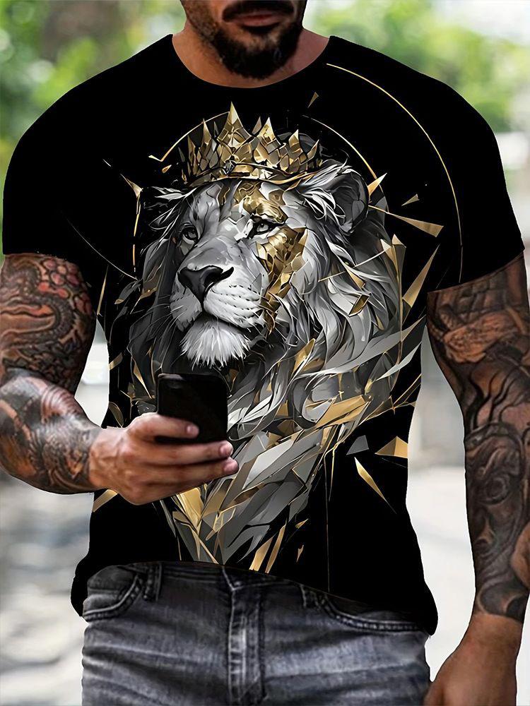 Summer Lion Animal Graphic T-Shirts 3D Print Men's Fashion Short Sleeve O-Neck T Shirt Casual Harajuku Y2K Top Tees Men Clothing
