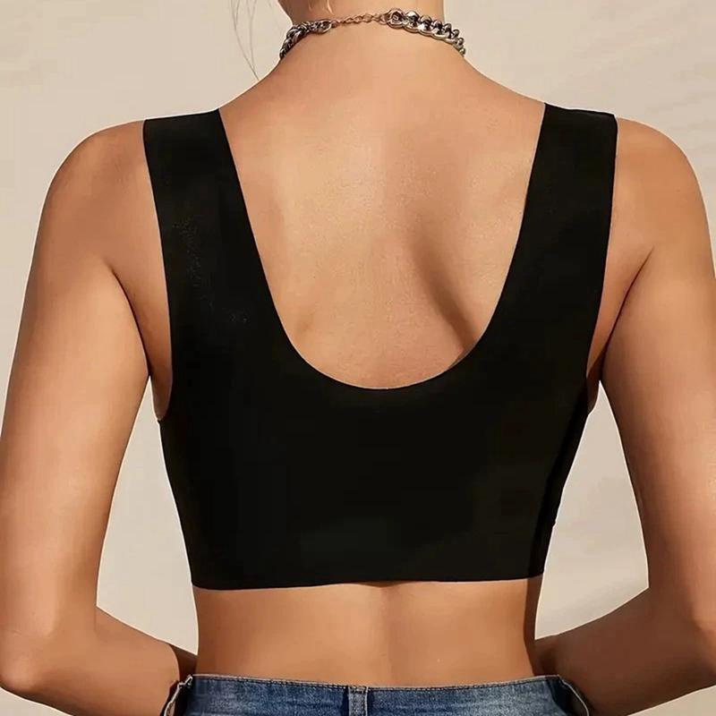 Women Lace Gathered Front Buckle Bra Wide Strap Bra