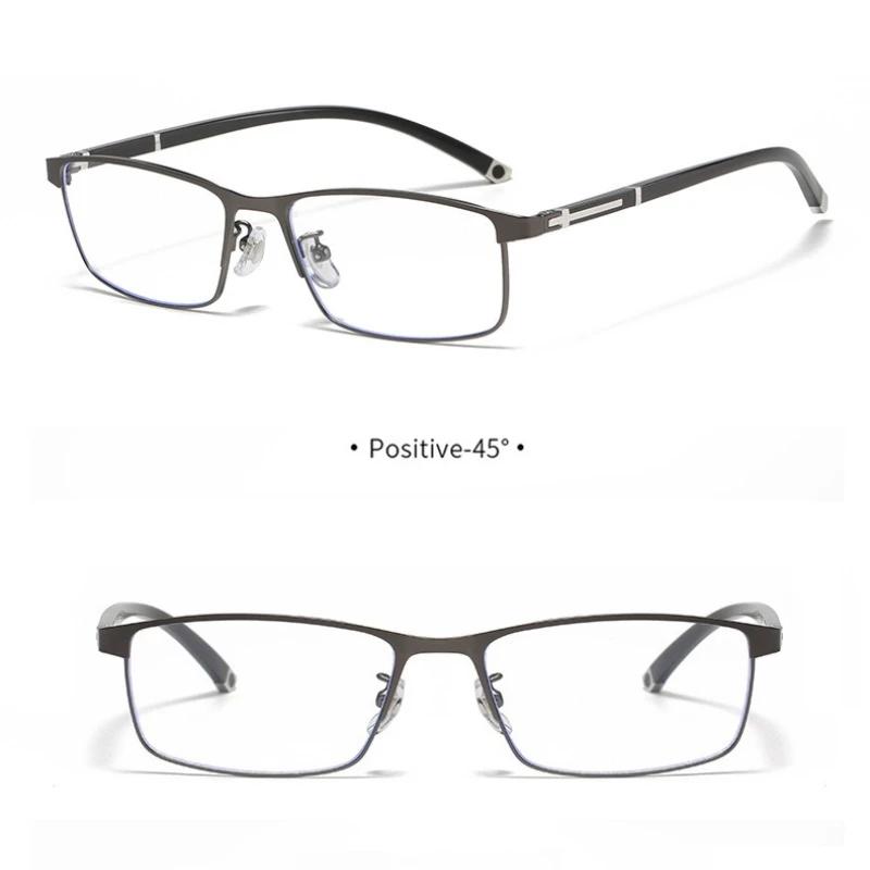 Men'S Classic Square Full Frame Photochromic Multifocal Reading Glasses Anti-Blue Light Far And Near Presbyopia Glasses