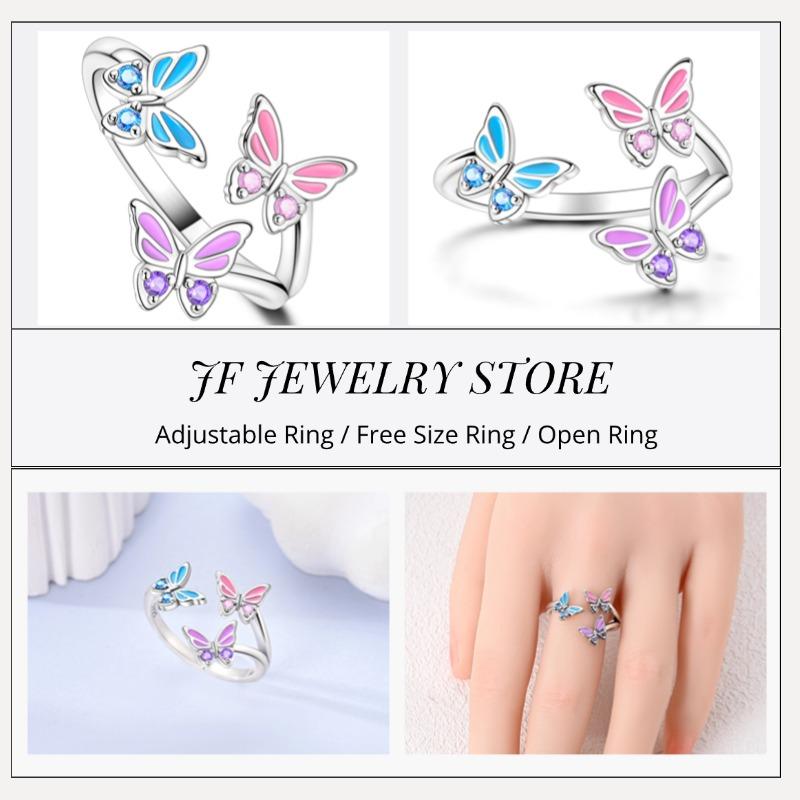 Free Size Ring For Women S925 Silver Original Blue Eyes Dragon Bee Shell Cherry Adjustable Rings Clover Chain Open Ring Jewelry