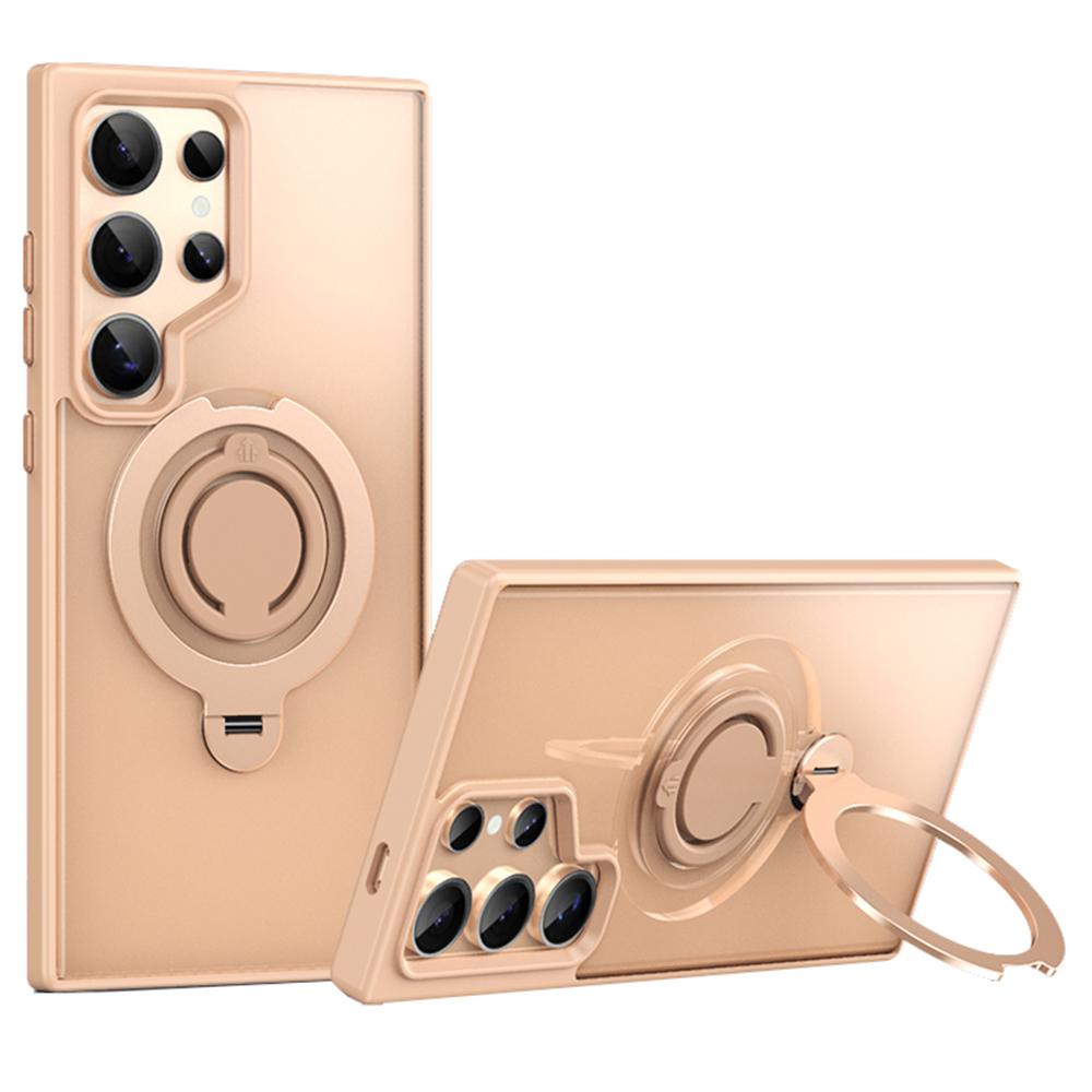 

For Samsung Galaxy S24 Ultra Case Compatible with MagSafe Kickstand Matte PC+TPU Phone Cover with Silicone Ring Gold