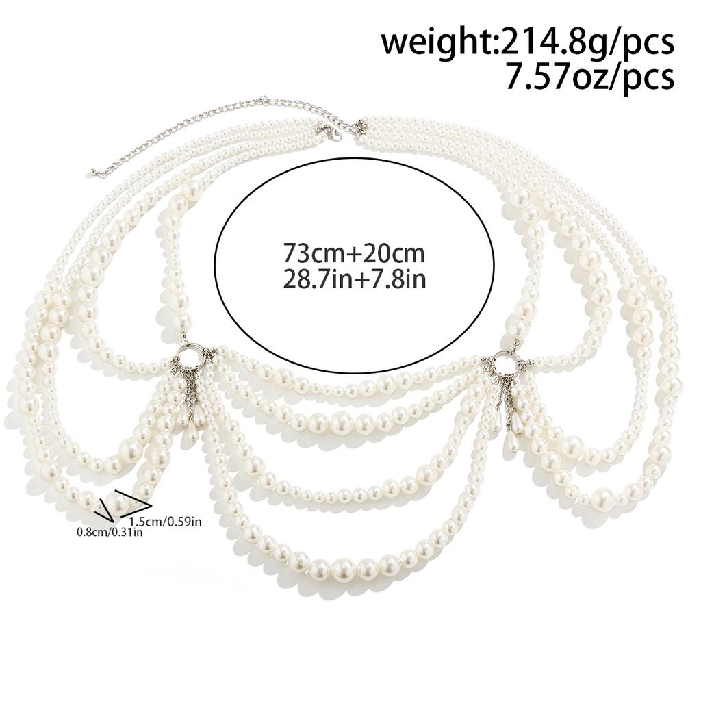 Sweet And Cool Hot Girl Imitation Pearl Hollow Tassel Ethnic Style Clothing Necklace Sexy Nightclub Style Multi-layer Body Chain For Women