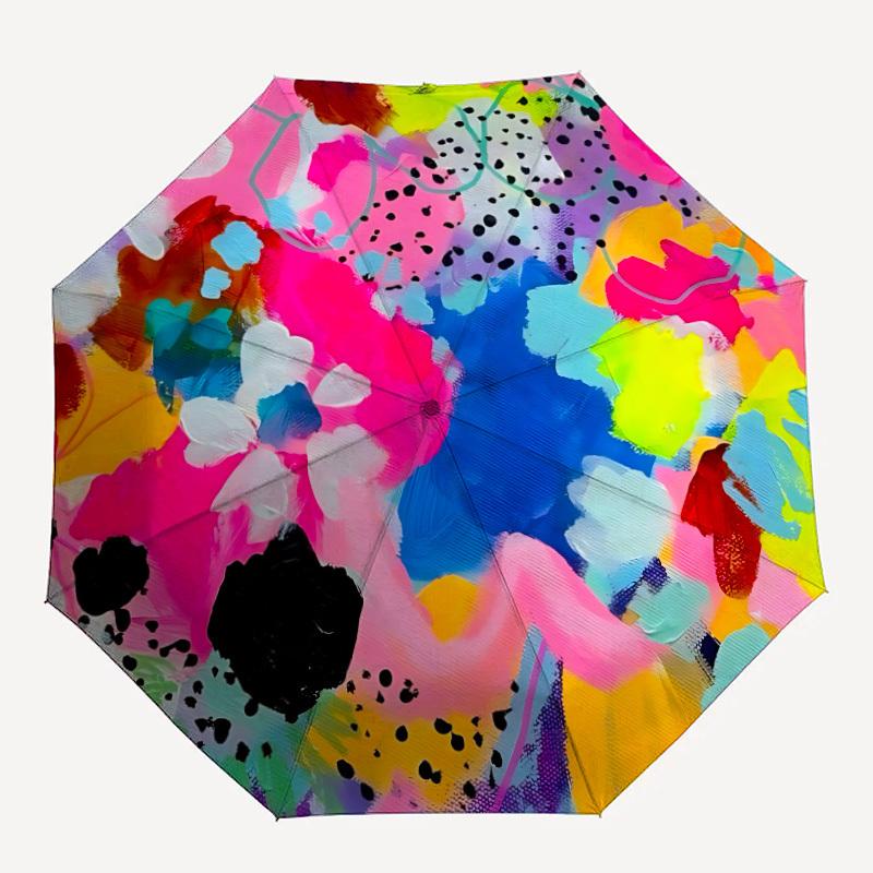 

1pc Abstract Artwork Automatic Open/Close Umbrella, Umbrella with cartoon Design, Portable Compact Umbrella for Men & Women, Good Holiday Gi
