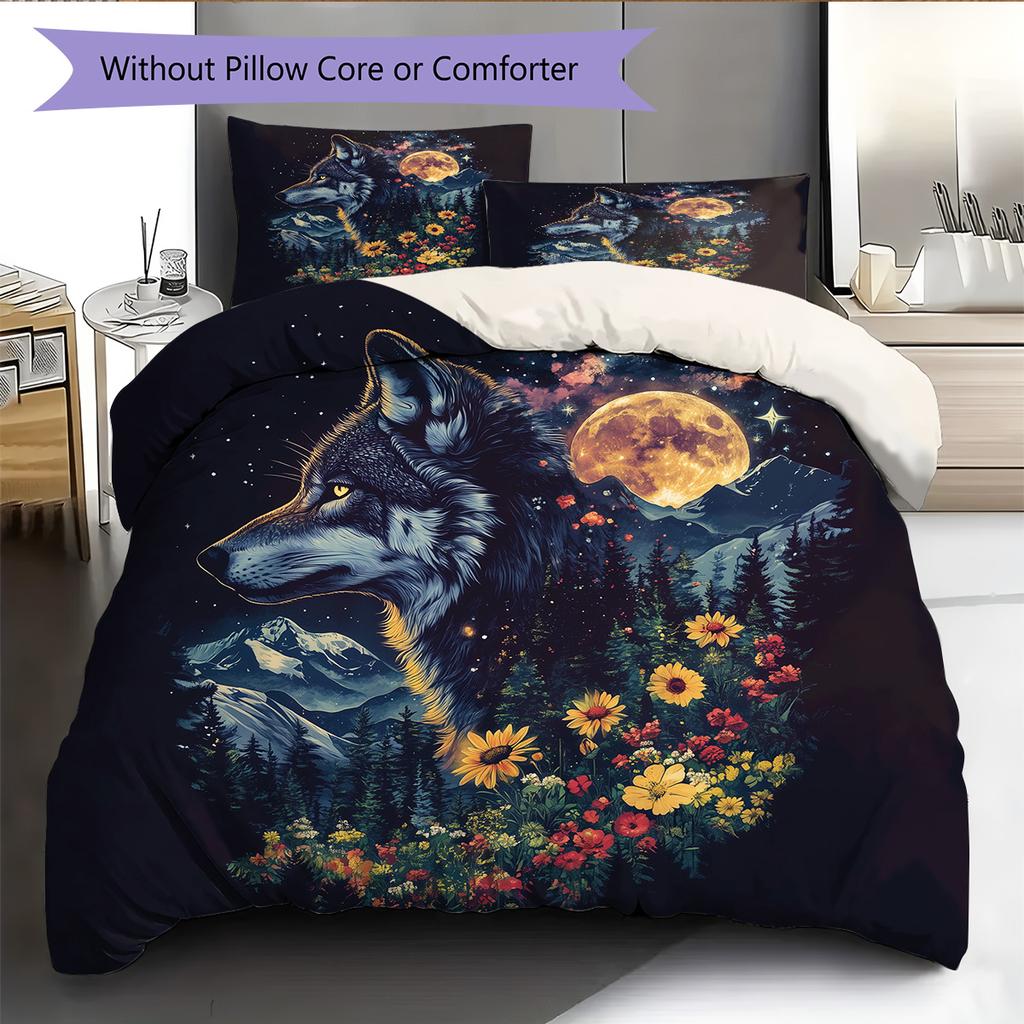 Floral wolf  Pattern Bedding Quilt Set Quilt Cover Pillowcase Home Decoration  Gift (1 * duvet cover + 2 * pillowcase, without core)