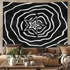 Trippy Spiral Star Tapestry, Black White Pixel Star Print Polyester Wall Hanging, Psychedelic Minimalist Themed Home Decor For