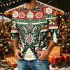 Men's Casual Three-Quarter Sleeve Raglan Shirt with Christmas Print