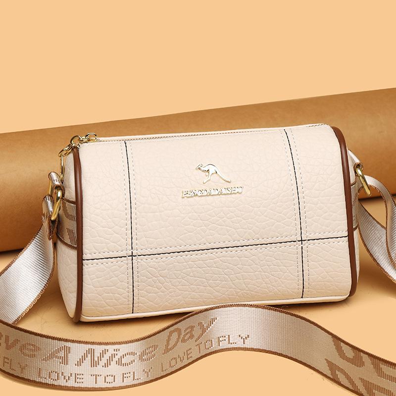 Fashion Stitching Leather Handbag Wide Shoulder Strap Crossbody Bag Shoulder Bag