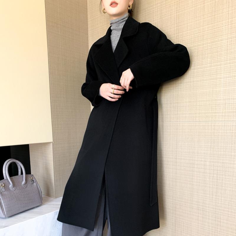 Women's Extra Long Wool Double-Faced Overcoat - Autumn/Winter Fashion with Suit Collar