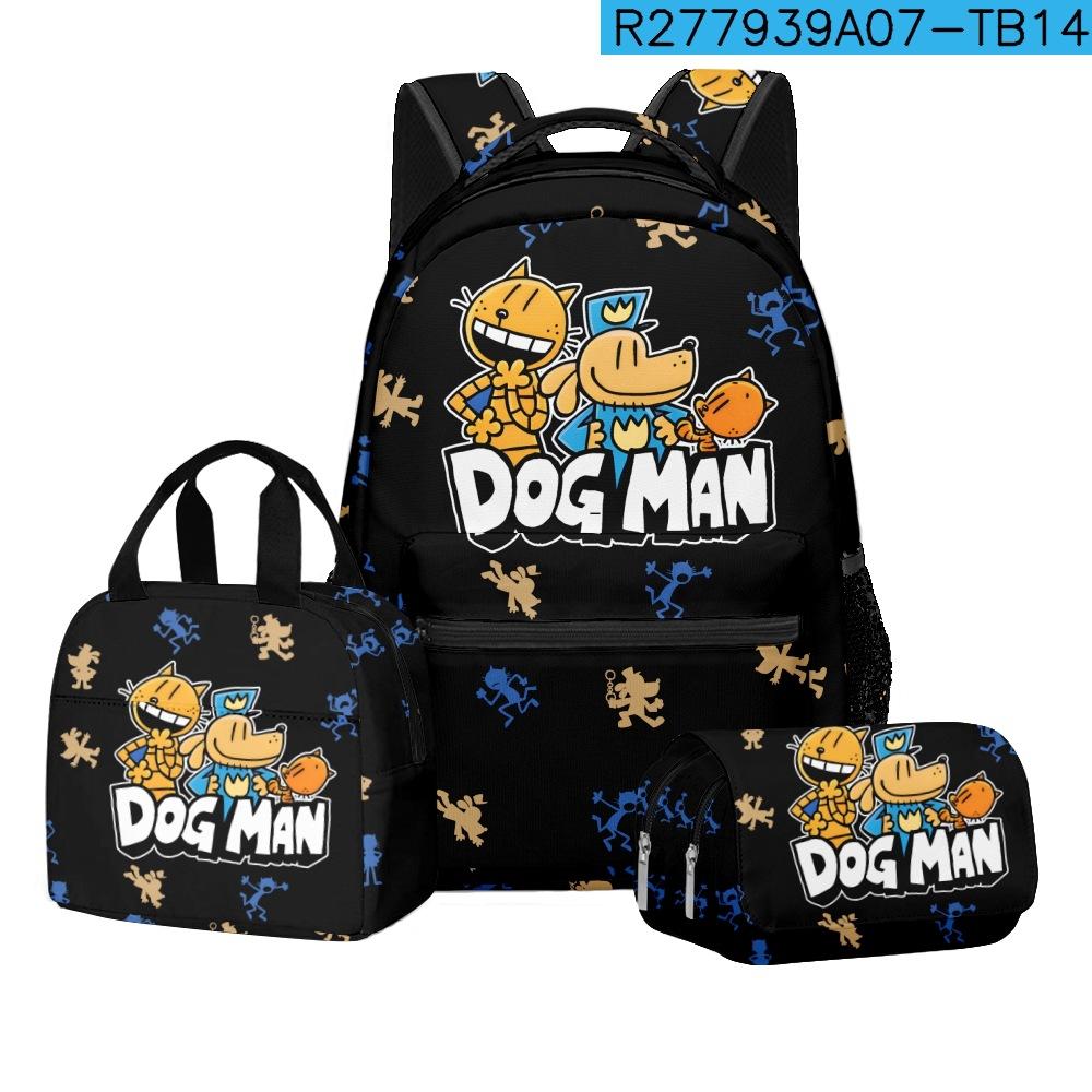 Detective Dog Man Student School Bag Backpack Lunch Bag Pencil Bag Three-Piece Set